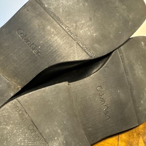 Black Leather Dress Loafers Calvin Klein Slip On Comfort Shoes Size 10
